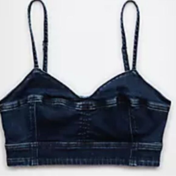 American Eagle Outfitters Dark Blue Denim Crop Zipper Back Top NWT - Picture 1 of 7